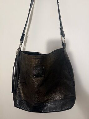 Black Embossed Leather Shoulder Bag -STS